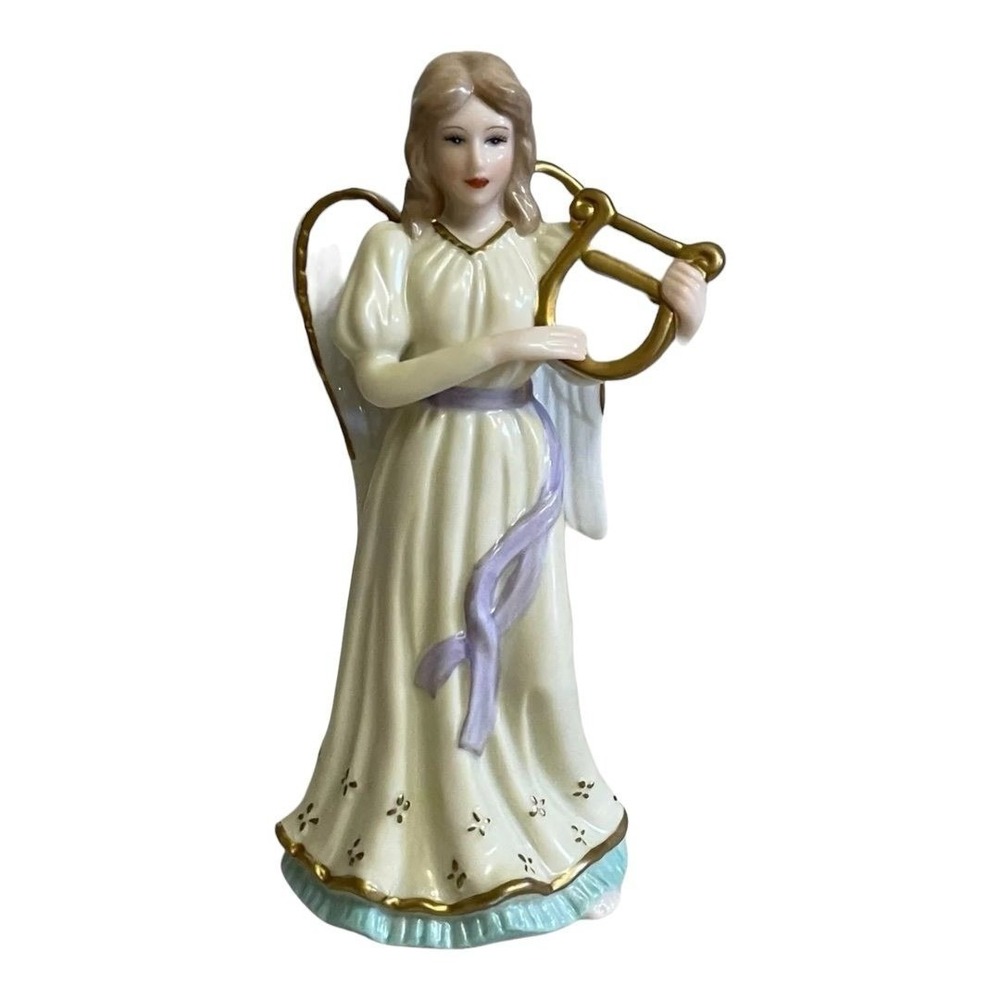 Lefton Angel Figurine Lyre Harp 1994 SRNO 1582 Cream Gold 7.5"